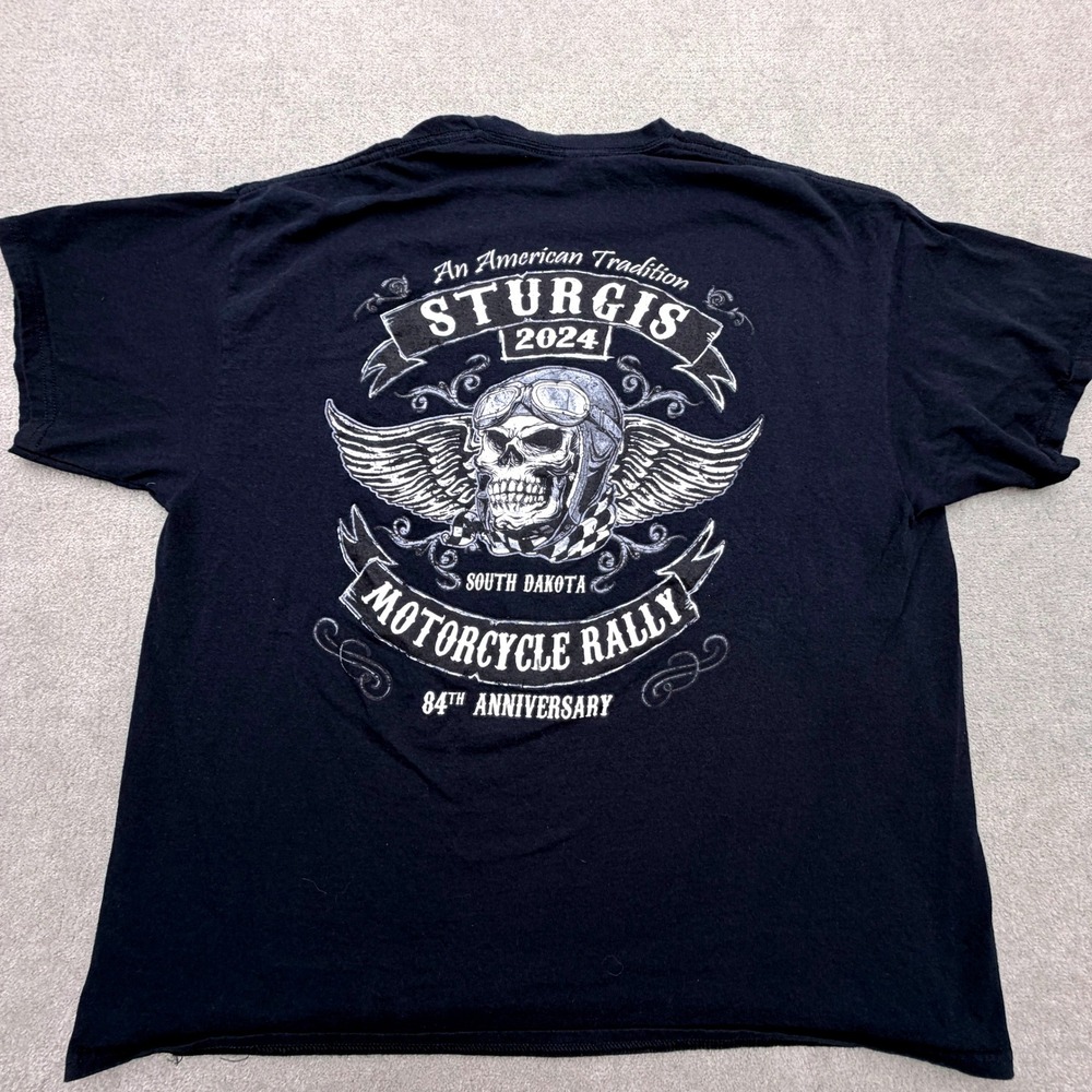 Gildan Sturgis 2024 Motorcycle Rally 84th Anniversary Black T-Shirt Mens 2XL